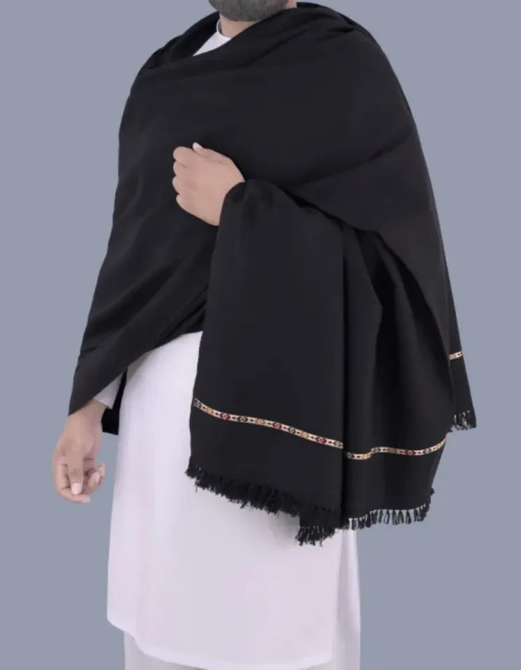 Premium Winter Warmth Shawl for Men with Embroidered Detail - Elegant Kashmiri Woolen Scarf