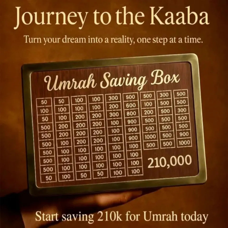 Umrah Saving Box - Wooden Islamic Money Saving Box - 280 Days