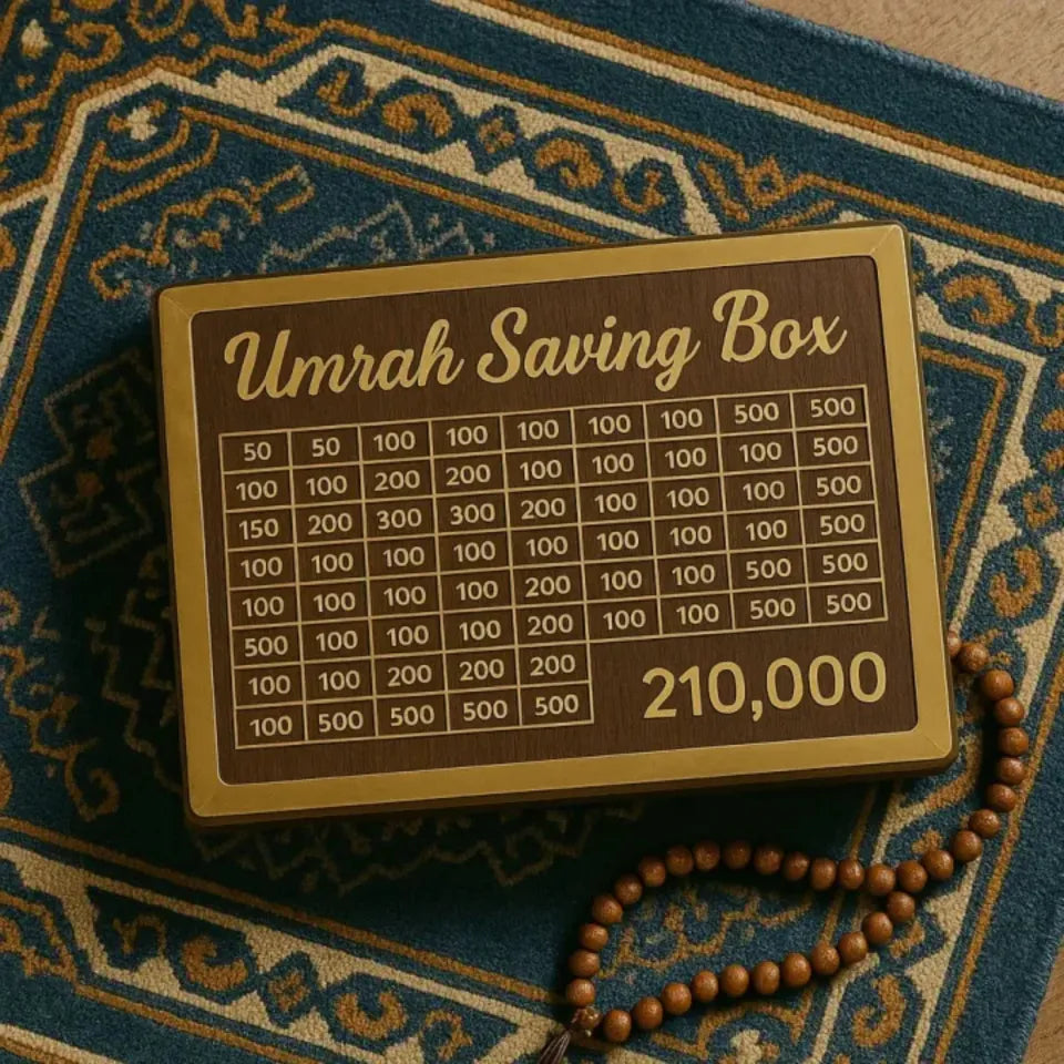 Umrah Saving Box - Wooden Islamic Money Saving Box - 280 Days