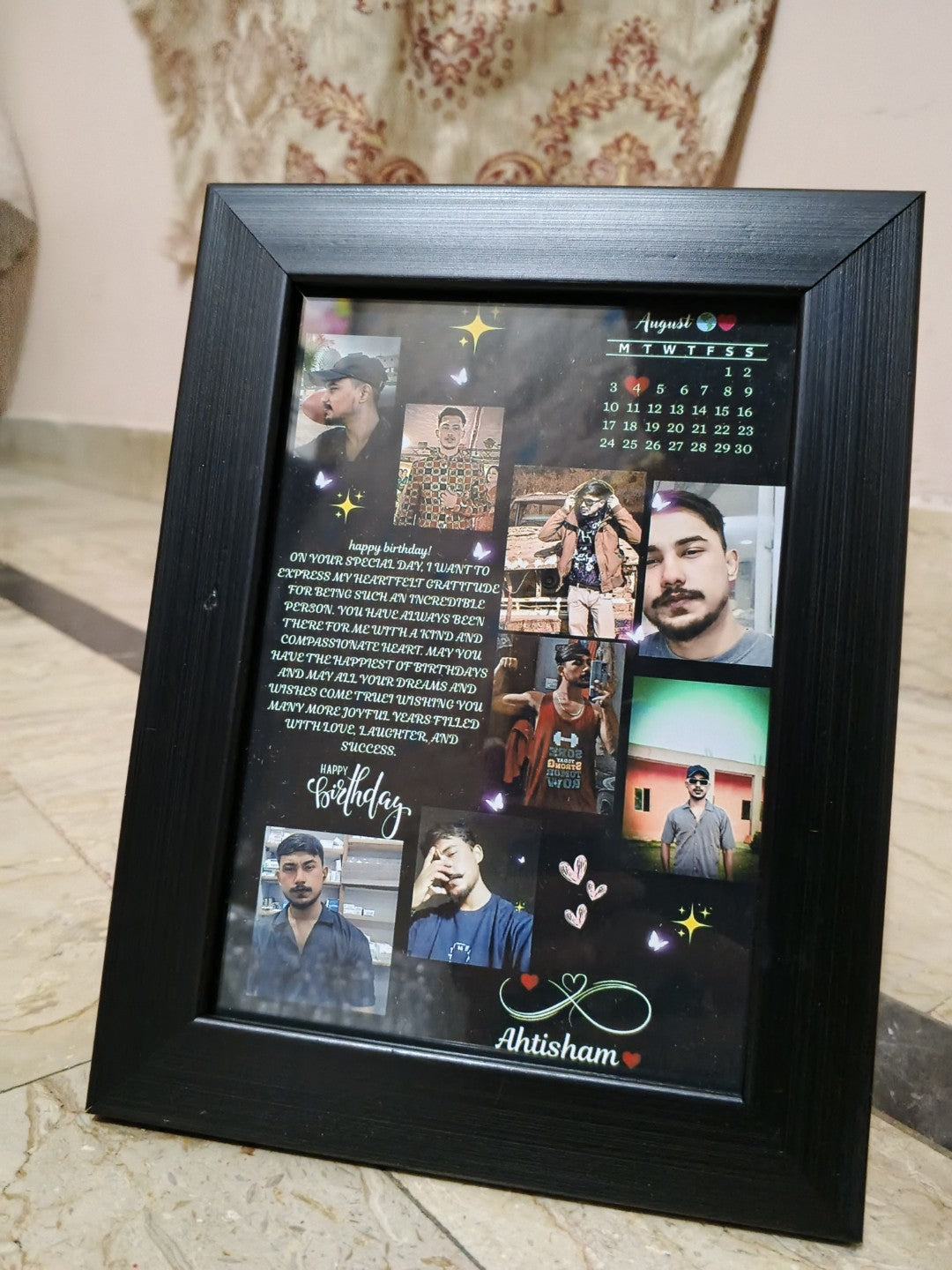 Moon Shape Customized Picture Photo Frame, Customized Frame with Calendar + Customized Message with upto Pictures in Moon Shape, Customized Photo Frame, Birthday Gift, Anniversary Gift, Wedding Gift, Gift for Friends